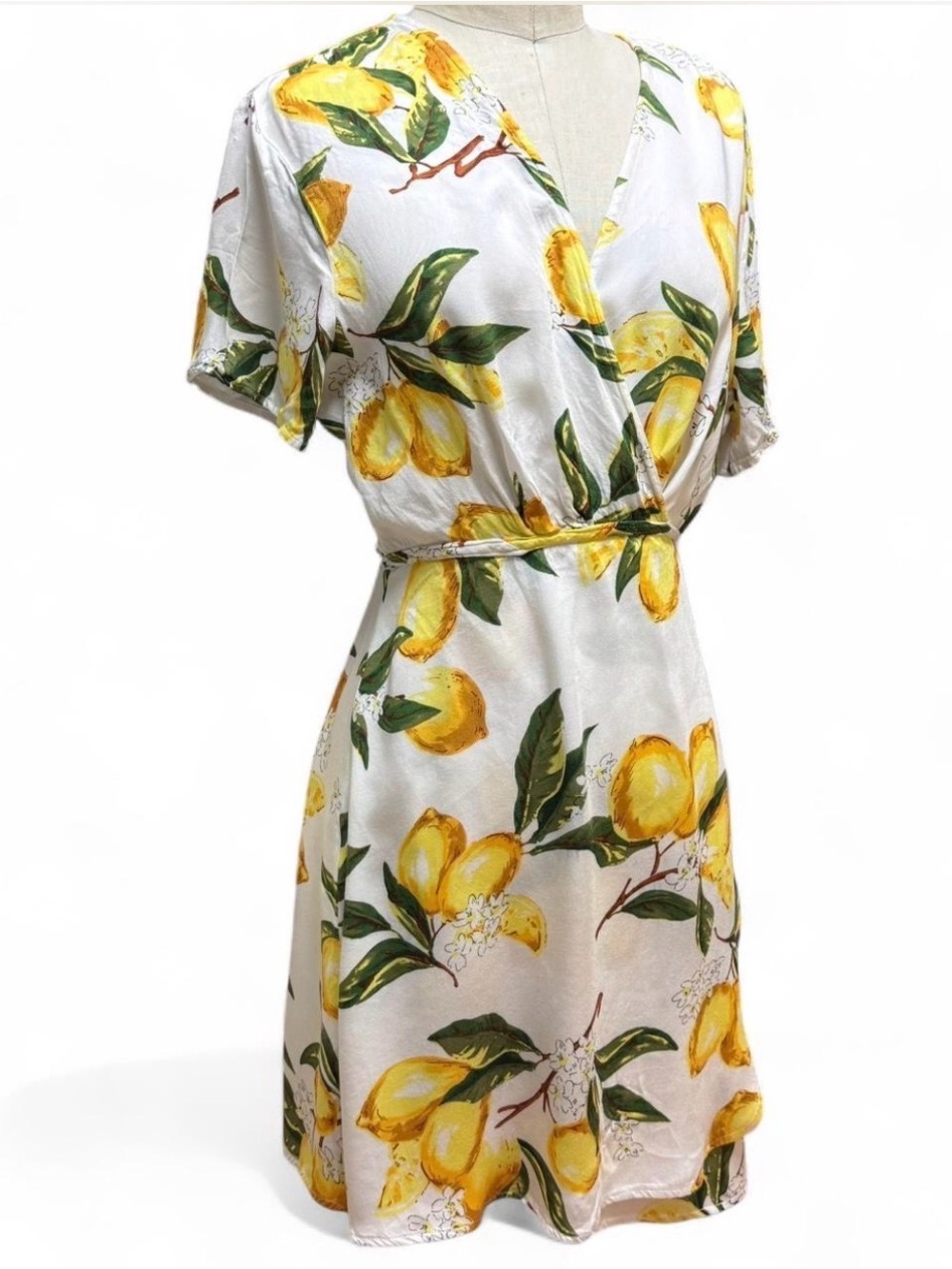 Lulu's À la tart Lemon-Print tie waist Mini Dress size large